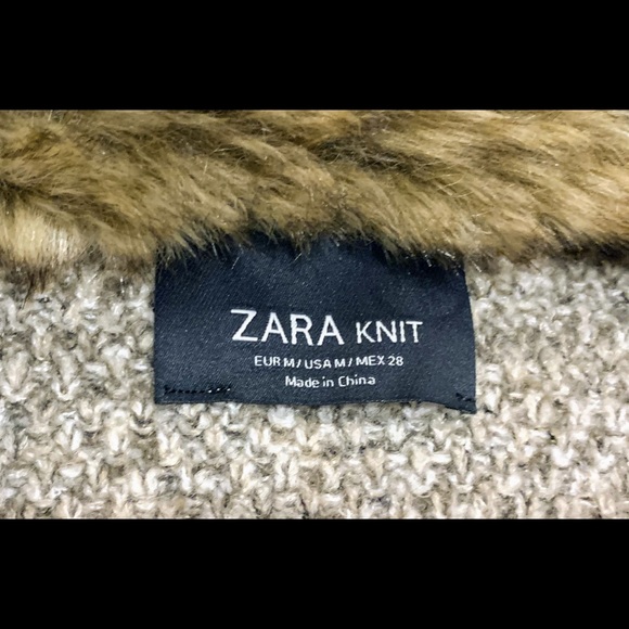 Women’s Zara Knit Coat/Cardigan, Fur Collar Sz M - Picture 5 of 5